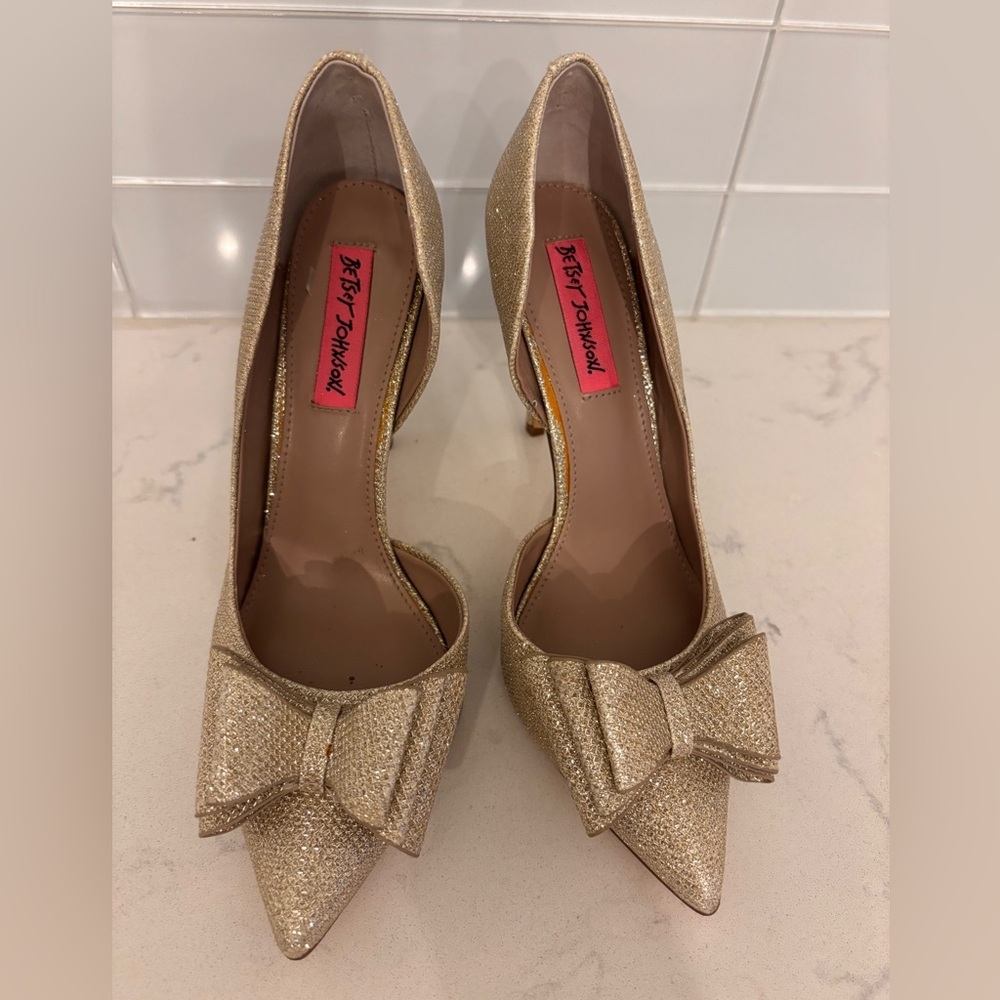 Betsey Johnson Glittering Gold Heels with Bow
